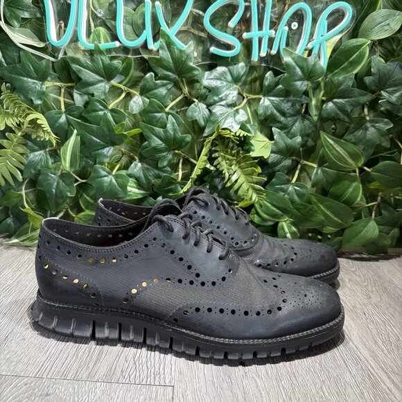 Cole Haan Zerogrand Grand.Os Wingtip C12973 Oxford All Black Shoes Mens Sz 10 M